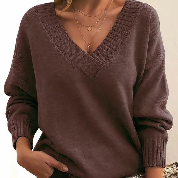 Émilie | Pull Maille Douce Col V Femme