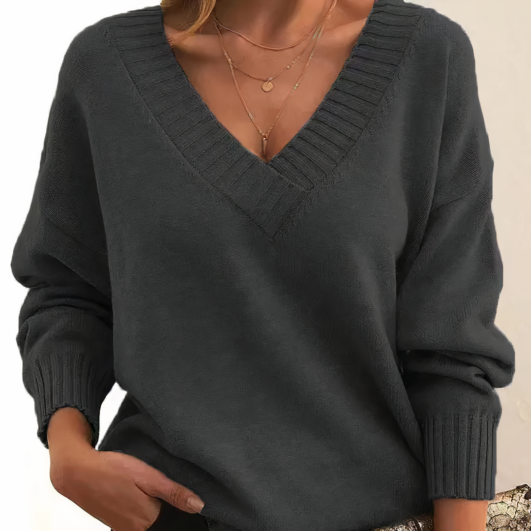 Émilie | Pull Maille Douce Col V Femme