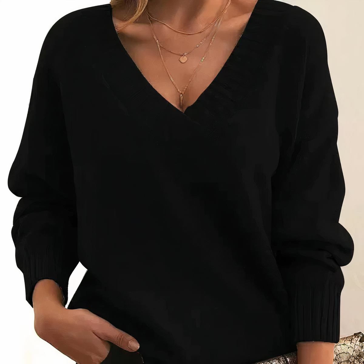 Pull femme en maille à col en V