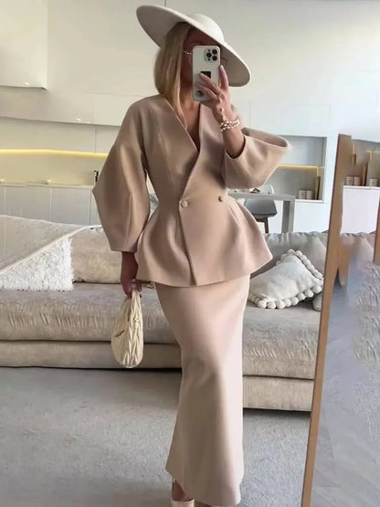 Léopoldine | Ensemble blazer et jupe femme manches bouffantes