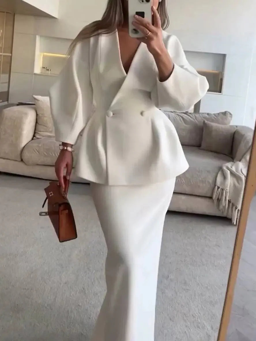 Léopoldine | Ensemble blazer et jupe femme manches bouffantes