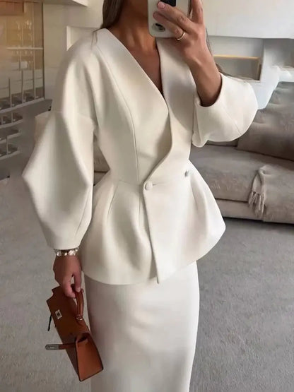 Léopoldine | Ensemble blazer et jupe femme manches bouffantes