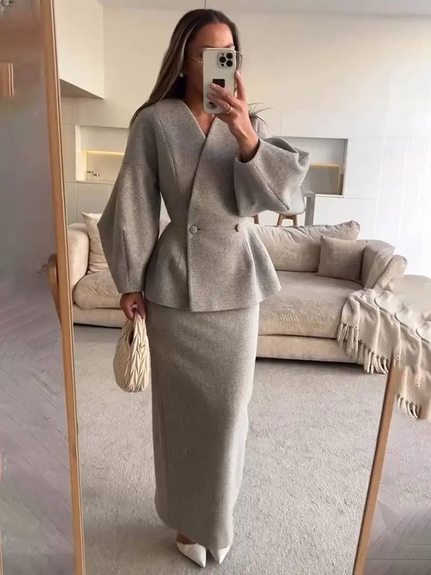 Léopoldine | Ensemble blazer et jupe femme manches bouffantes