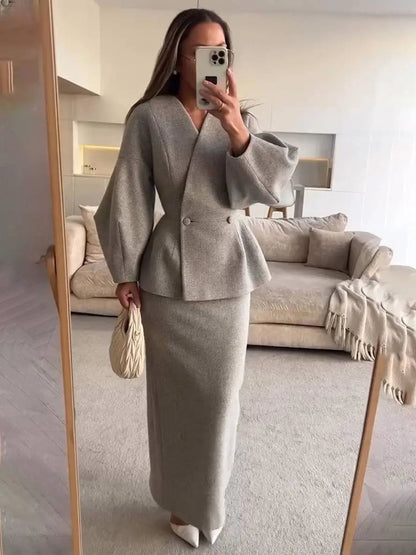 Léopoldine | Ensemble blazer et jupe femme manches bouffantes
