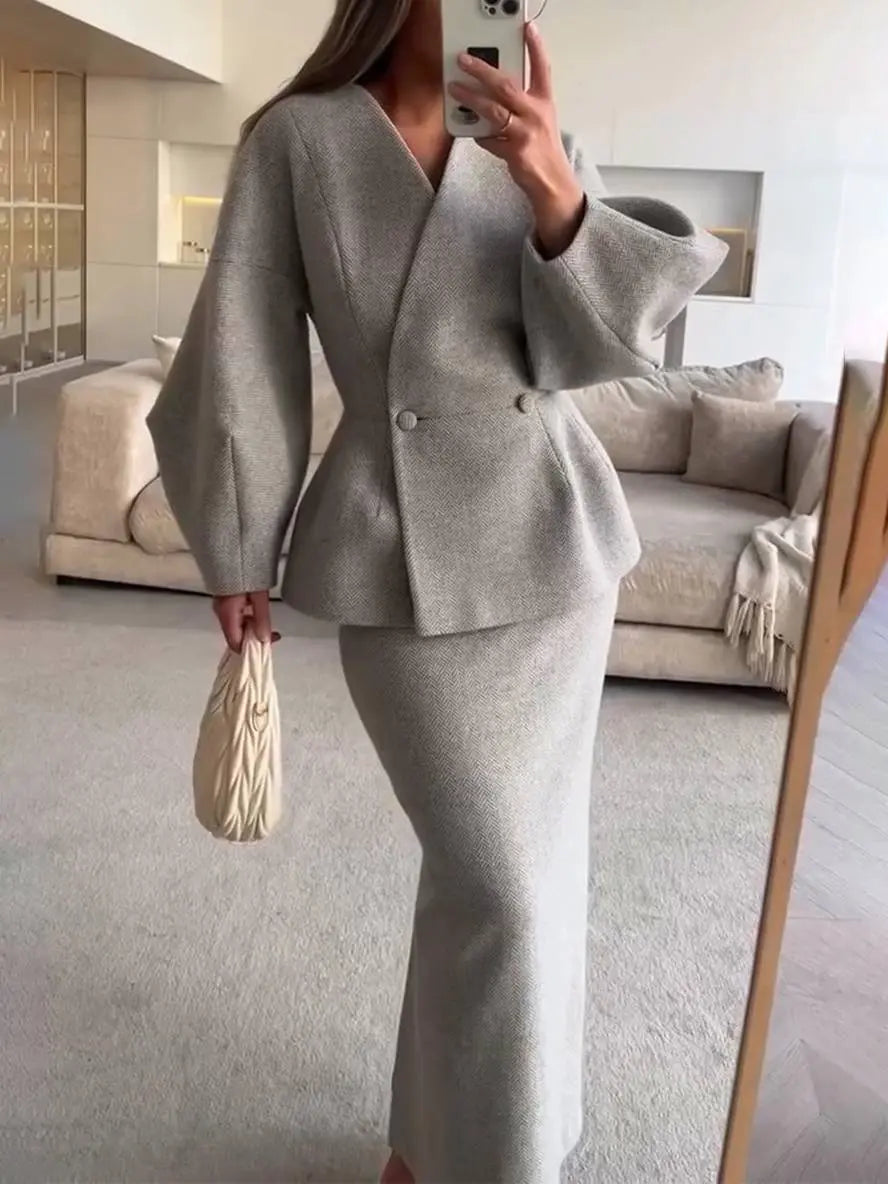 Léopoldine | Ensemble blazer et jupe femme manches bouffantes