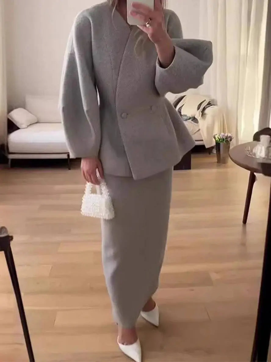 Léopoldine | Ensemble blazer et jupe femme manches bouffantes