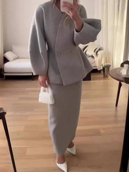 Léopoldine | Ensemble blazer et jupe femme manches bouffantes