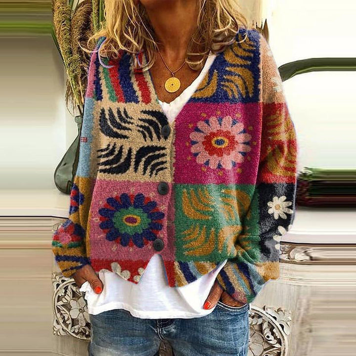 Léna | Cardigan Patchwork Fleur d'Automne