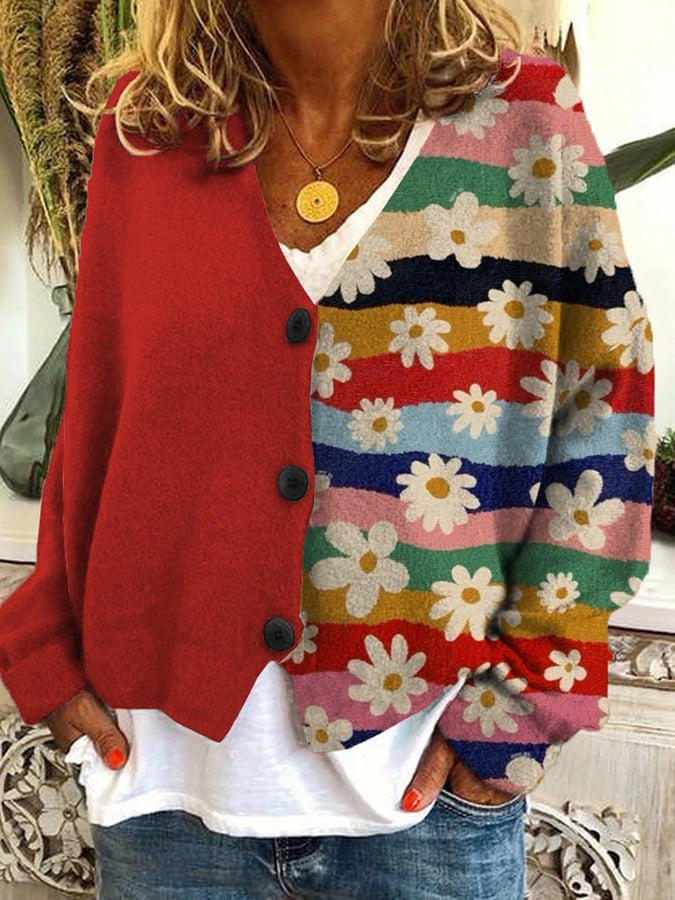 Cardigan patchwork à motifs fleuris - style 1
