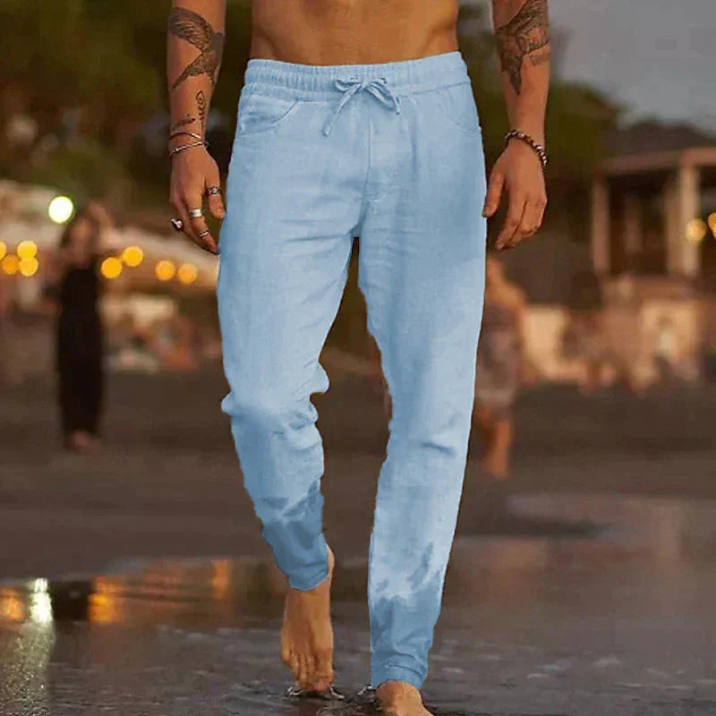 Louis | Pantalon en Lin Homme Décontracté à Taille Élastique