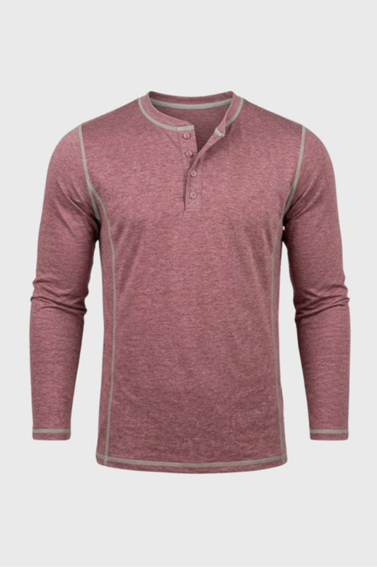 Chemise Henley à manches longues pour homme | Col montant boutonné | Chemise décontractée à superposer