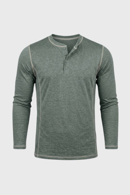 Chemise Henley à manches longues pour homme | Col montant boutonné | Chemise décontractée à superposer