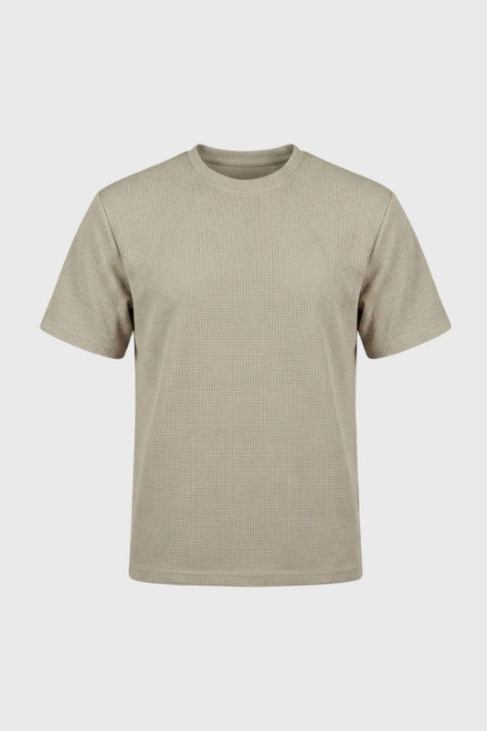T-shirt en maille gaufrée pour homme | Col rond | T-shirt décontracté à la coupe ample