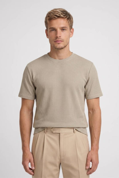 T-shirt en maille gaufrée pour homme | Col rond | T-shirt décontracté à la coupe ample