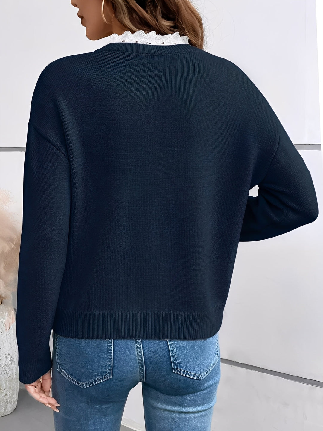 Noémie | Pull col dentelle décolleté V