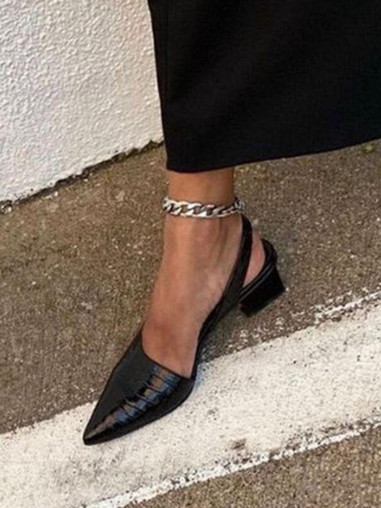Escarpins slingback talon bloc effet croco femme