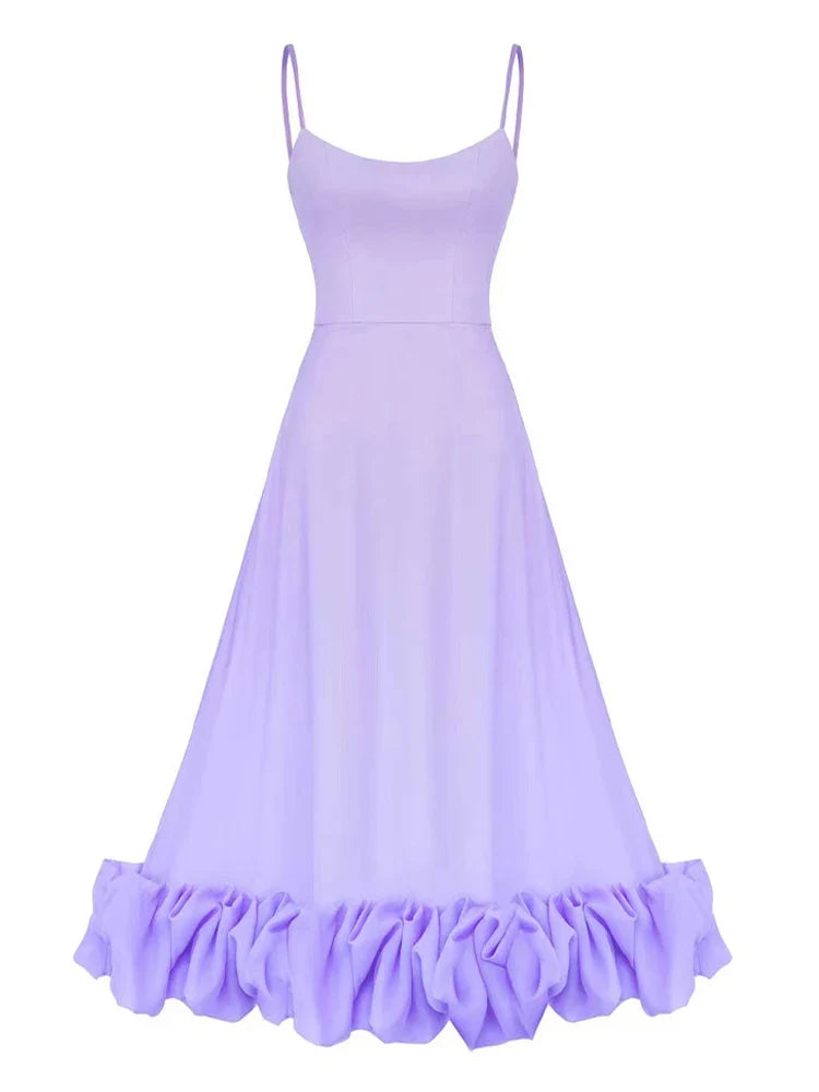 Joëlle | Robe midi bretelles et volants
