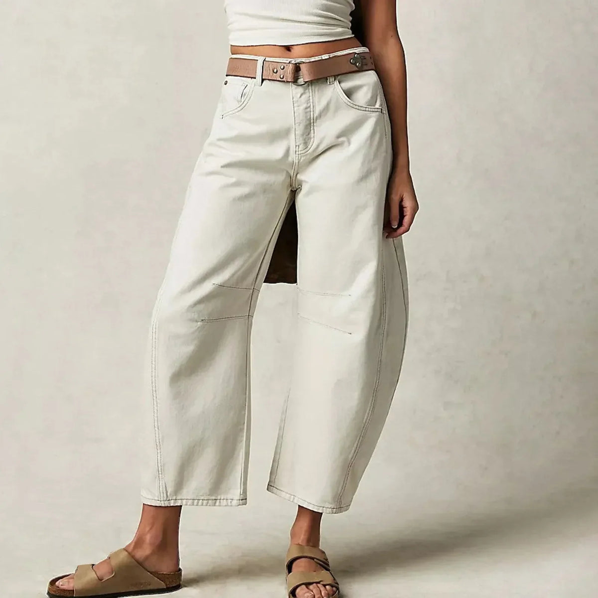 Jean baggy femme taille haute - blanc