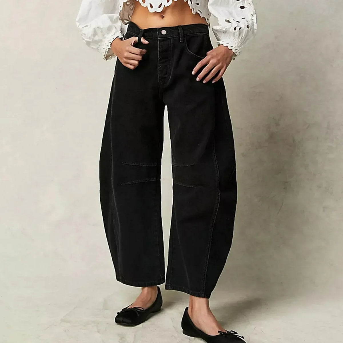 Jean baggy femme taille haute - noir