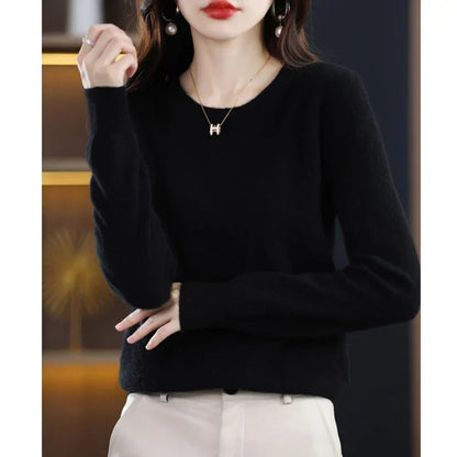 Pull femme en cachemire à col rond - noir