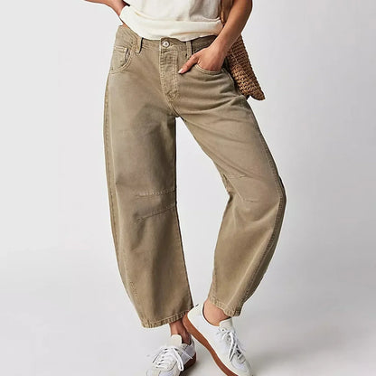 Jean baggy femme taille haute - beige