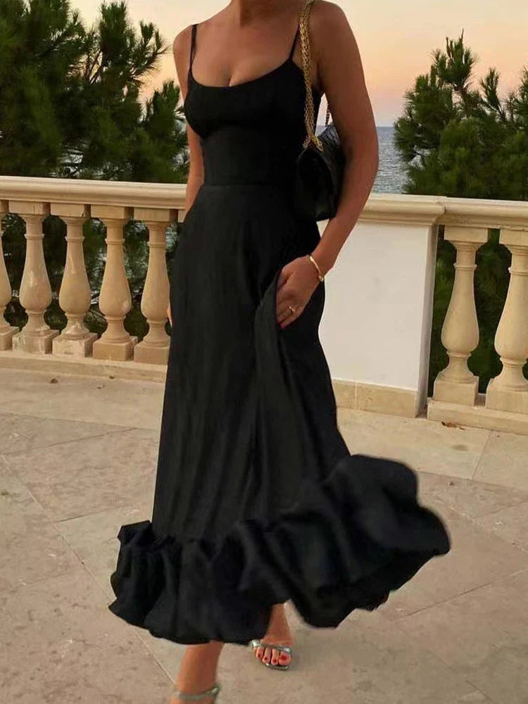 Joëlle | Robe midi bretelles et volants
