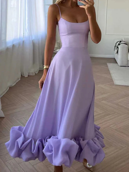 Joëlle | Robe midi bretelles et volants