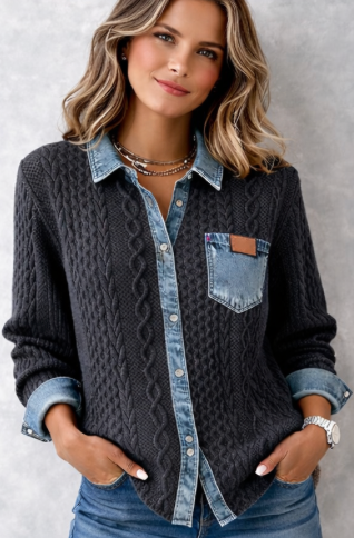Tiphaine | Chemise tricotée détails denim