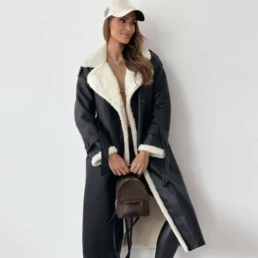 Manteau long femme doublé polaire - noir