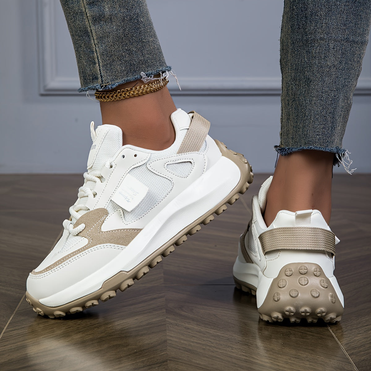 Sneakers à lacets pour femme - abricot blanc