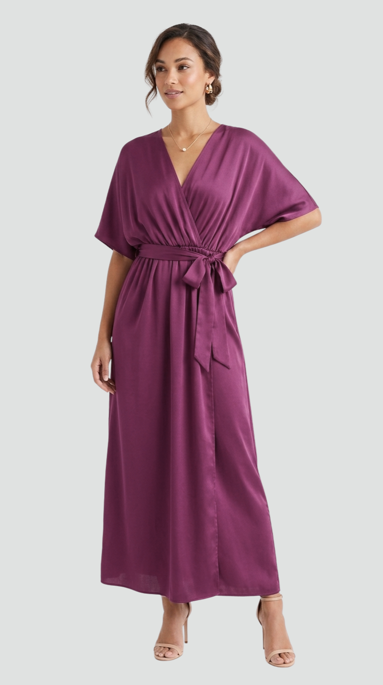 Robe portefeuille midi femme à nouer - violet