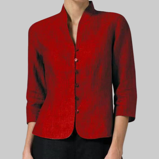 Chemisier femme en lin à col montant - rouge