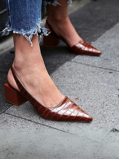 Escarpins slingback talon bloc effet croco femme