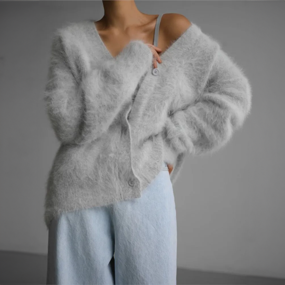 Cardigan femme en maille fine - gris sterling