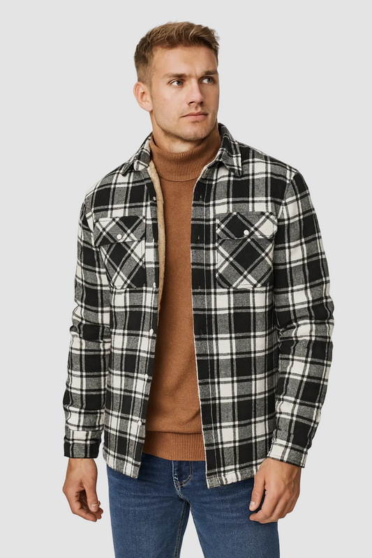 Veste à carreaux doublée polaire homme - noir