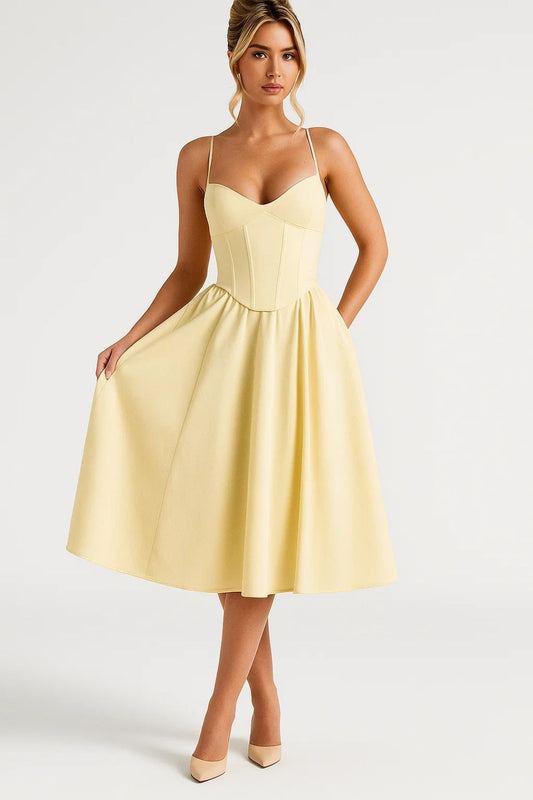 Women’s Midi Fit & Flare Dress | Bustier Top + Straps | Romantic Occasion Look