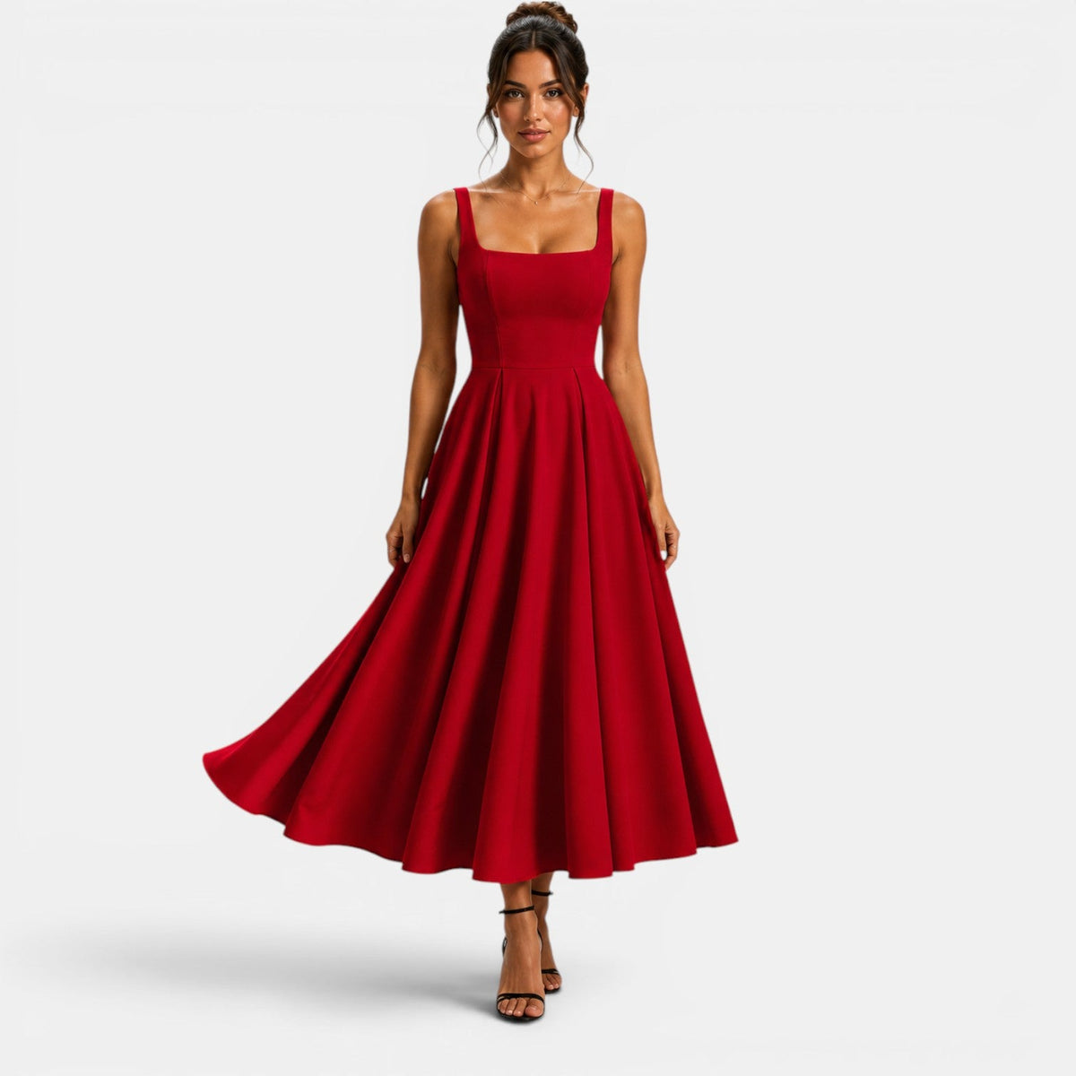 Robe midi femme de style simple - rouge vin