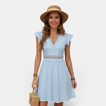 Robe brodée femme à motifs - bleu clair