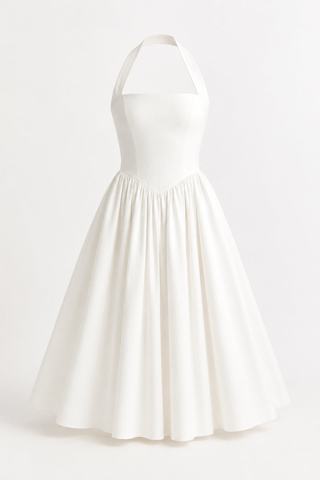 Women’s Halter Midi Dress | Open Back | Full Skirt for Weddings & Parties