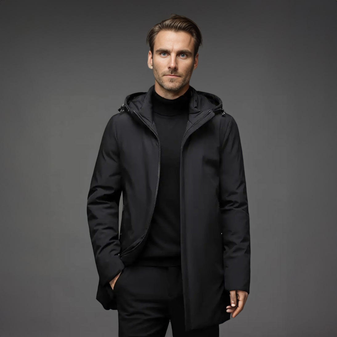 Parka homme d'hiver à capuche - noir