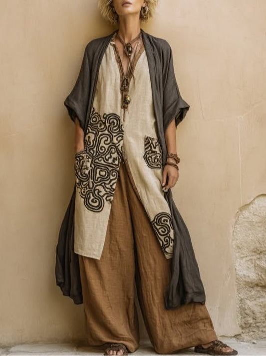Ensemble bohème à motifs imprimés - gris marron