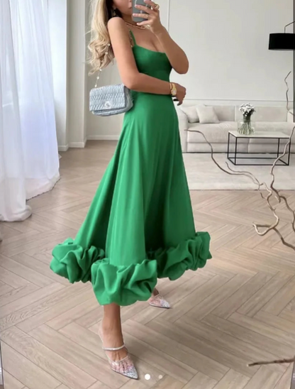 Joëlle | Robe midi bretelles et volants