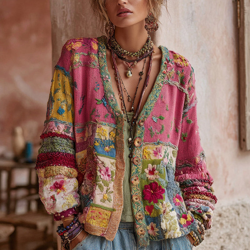Liliane | Cardigan patchwork floral col V
