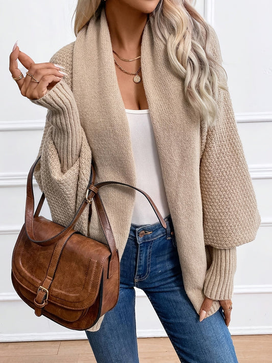 Cardigan long femme en maille - kaki
