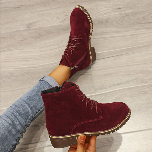 Bottines Martin femme à lacets bout rond talon épais