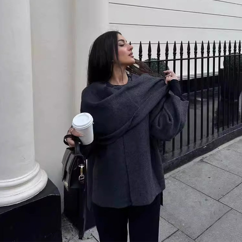 Manteau court femme en maille à écharpe asymétrique
