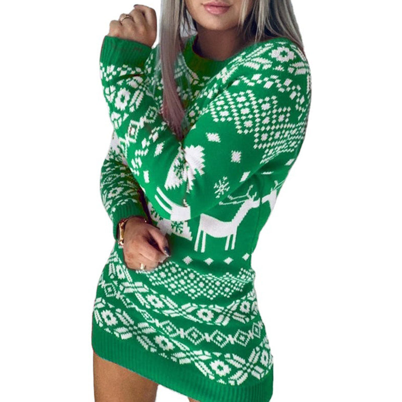 Pull de Noël femme motif renne et flocons de neige