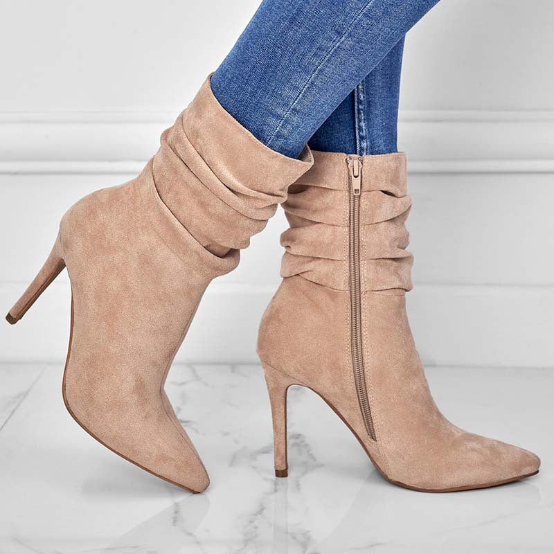 Bottines femme en suède à bout pointu et talon aiguille