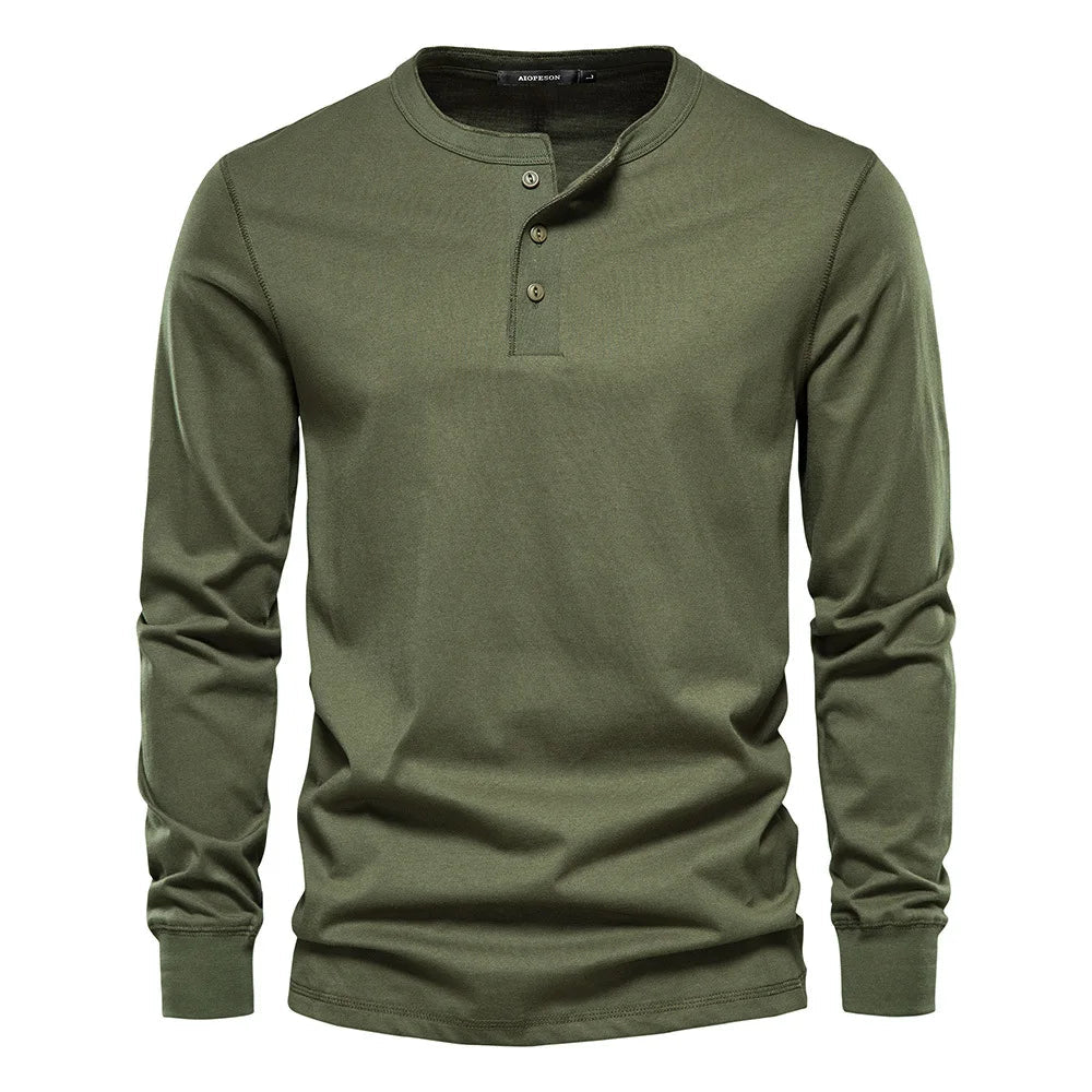 T-shirt homme à col tunisien manches longues - vert