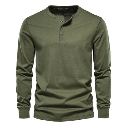 T-shirt homme à col tunisien manches longues - vert